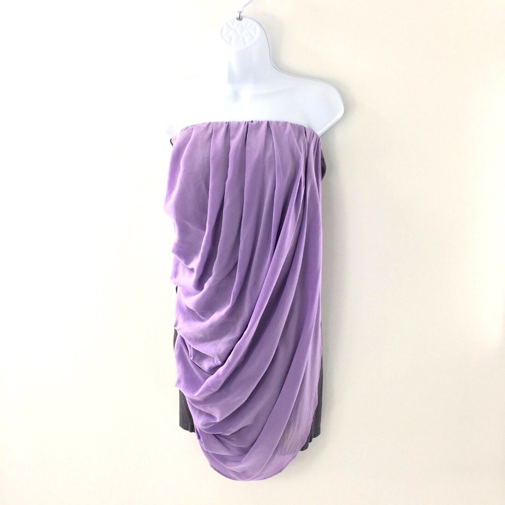 Addison Story Strapless Dress Silk Draped Tie Waist Purple Gray Sz S - FLAWED